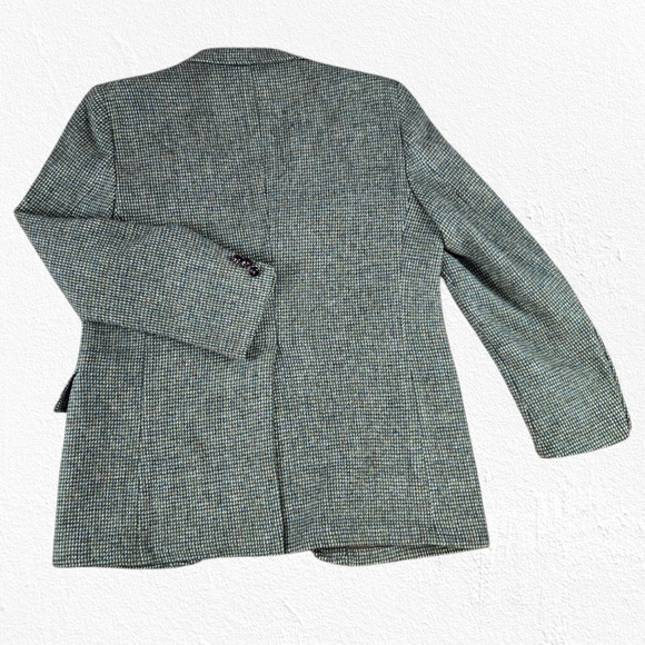 1950s Vintage Green Harris Tweed Blazer Jacket USA Made Scottish Wool Size 46R - Picture 14 of 14